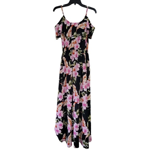 Mimi Chica Loves You Spaghetti Strap Ruffle Tropical Floral Dress Hi Low Small S - Picture 2 of 12